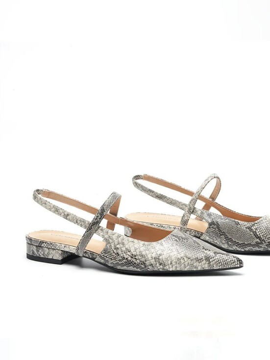 C.Paravano Shoes - C.Paoxano Pointed-Toe Snake-Print Mary Jane Flats in Gray